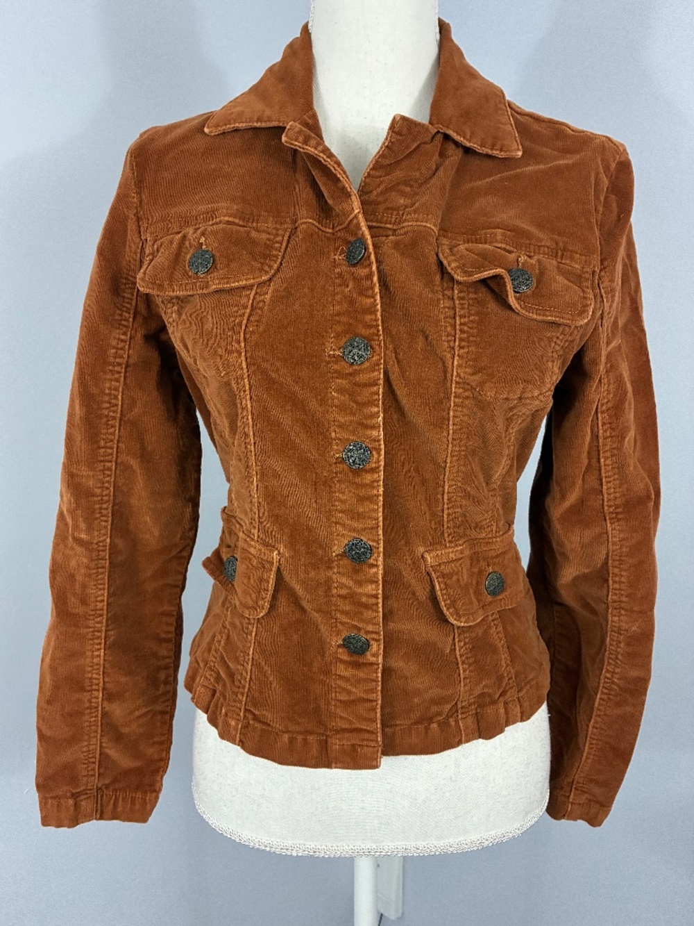 Caramel Corduroy Jacket M Y2K Button-up Collared Pockets Long Sleeve Velvet